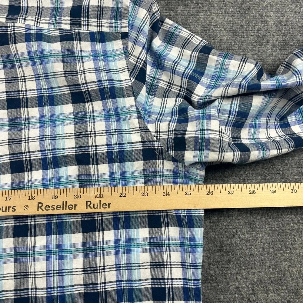 Banana‎ Republic Shirt Mens XL Blue Plaid Camden Fit Stretch Oxford Button Down